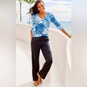 Talbots Linen Wide Leg The Easy Drawstring Pull On Pants